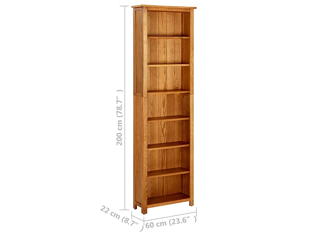 Boekenkast met 7 schappen 60x22x200 cm massief eikenhout