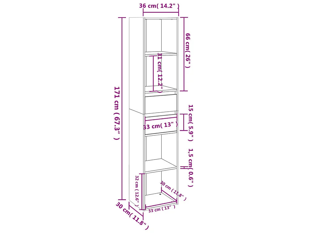 Boekenkast 36x30x171 cm bewerkt hout sonoma eikenkleurig