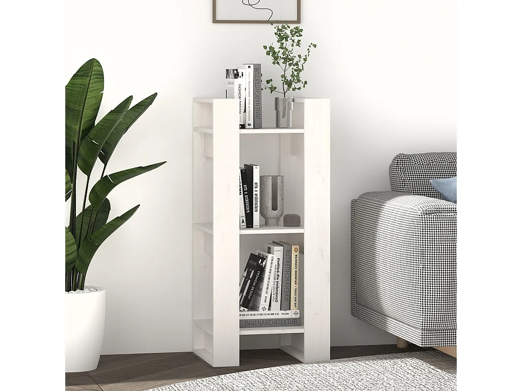 Libreria/Divisorio Bianco 41x35x91 cm in Legno Massello di Pino