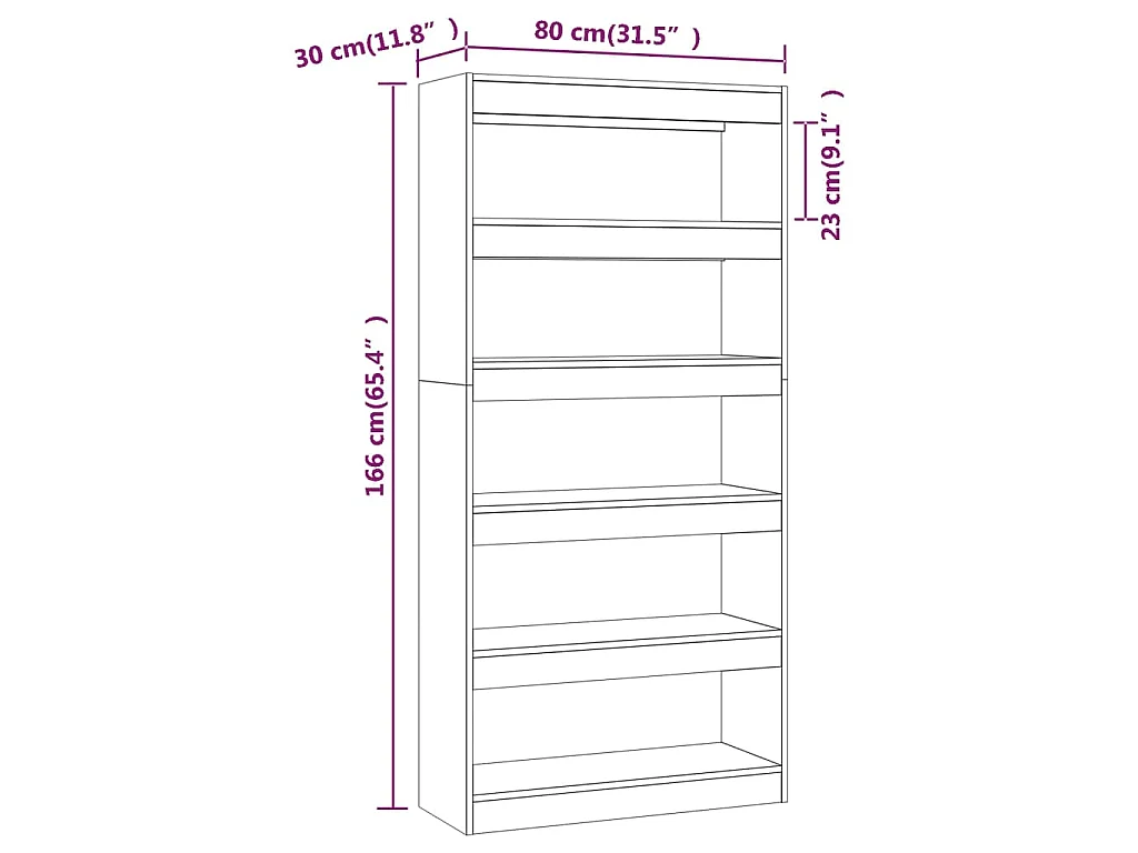 Libreria/Divisorio Rovere Fumo 80x30x166 cm in Truciolato