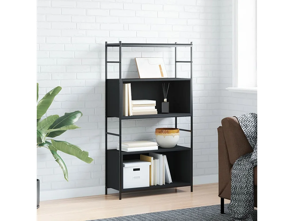 Boekenrek 80x30x145,5 cm bewerkt hout en ijzer zwart