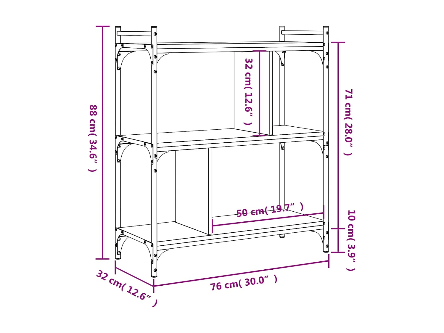 Bücherregal 3 Böden Grau Sonoma 76x32x88 cm Holzwerkstoff