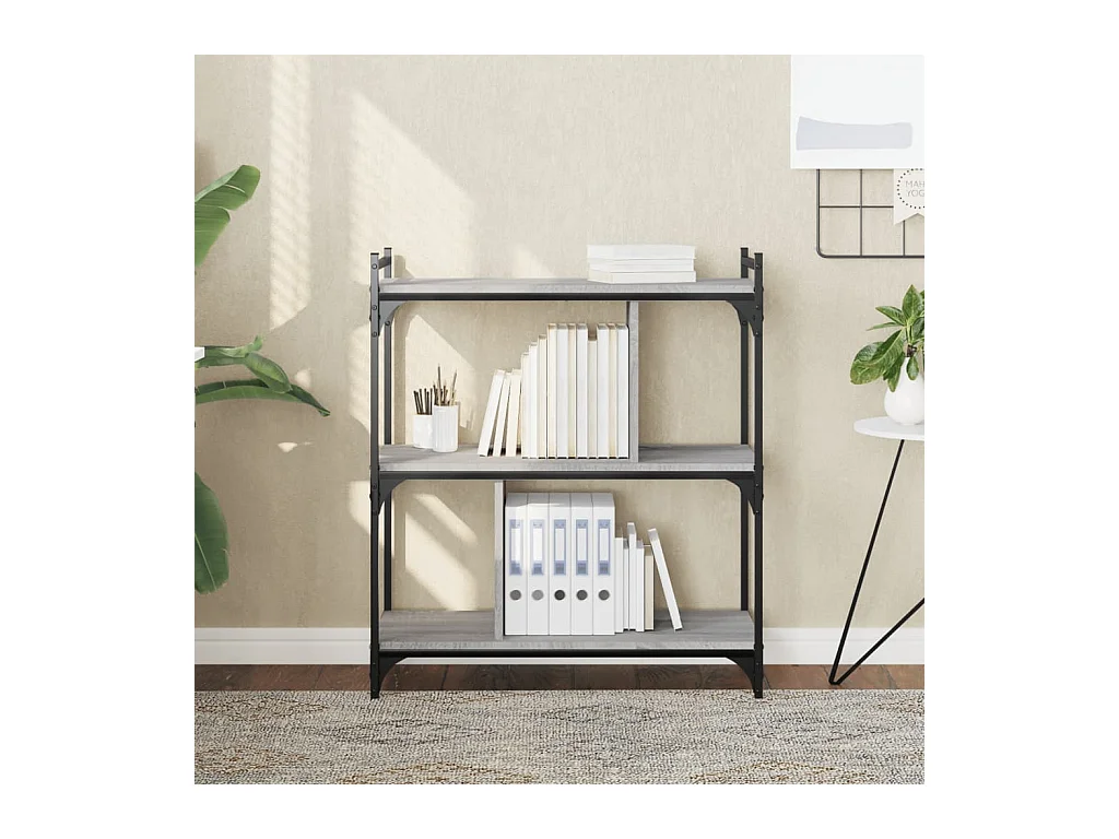 Boekenkast 3-laags 76x32x88 cm bewerkt hout grijs sonoma