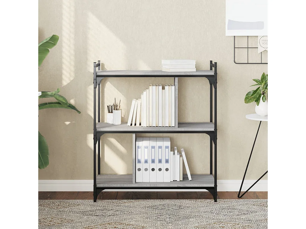 Bibliothèque 3 niveaux sonoma gris 76x32x88cm bois d'ingénierie