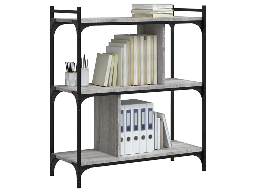 Bibliothèque 3 niveaux sonoma gris 76x32x88cm bois d'ingénierie