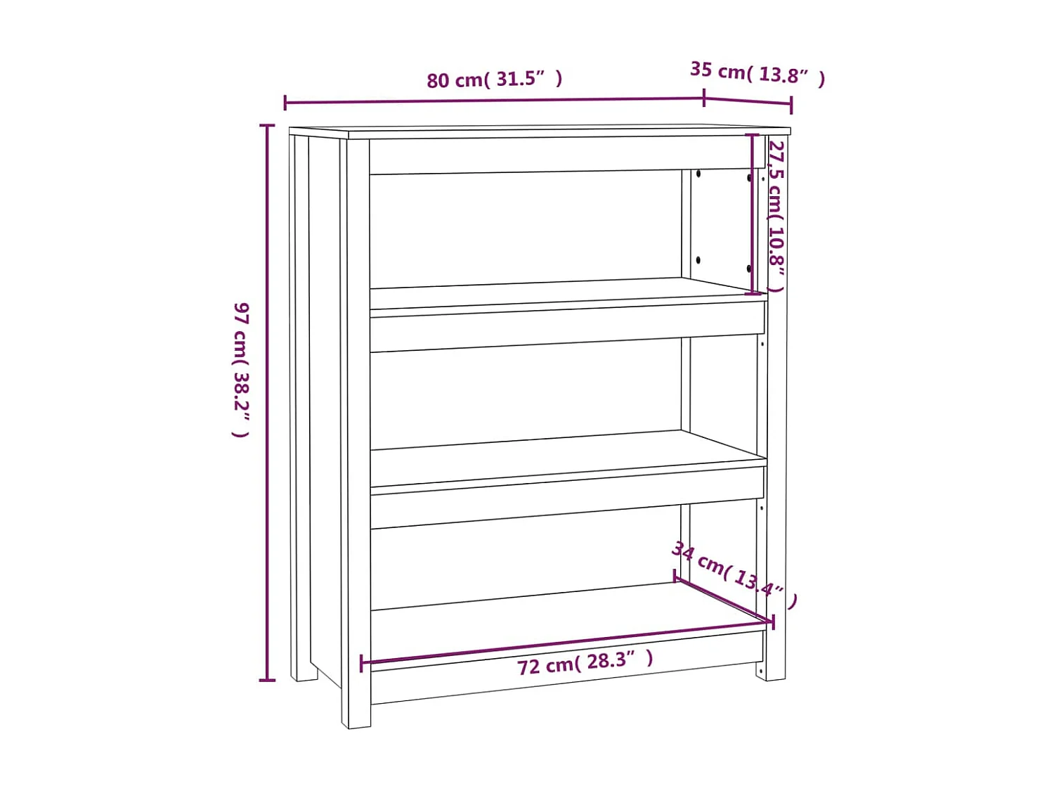 Boekenkast 80x35x97 cm massief grenenhout honingbruin