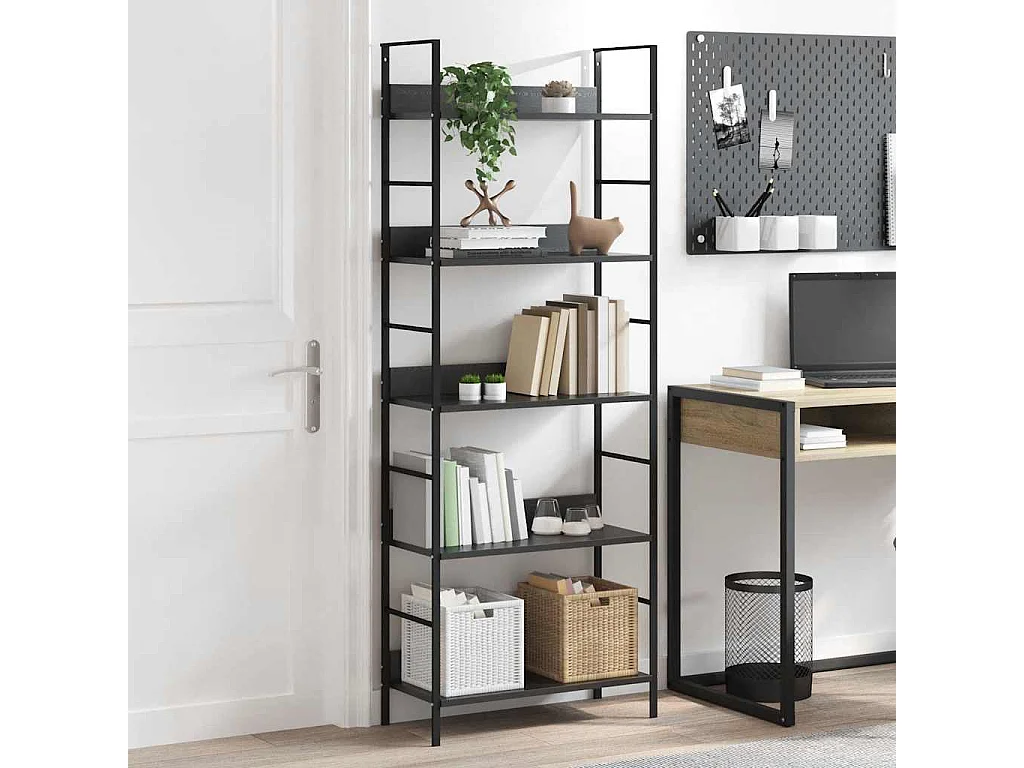 Bibliothèque à 5 niveaux noir 60x27,6x158,5cm bois d'ingénierie