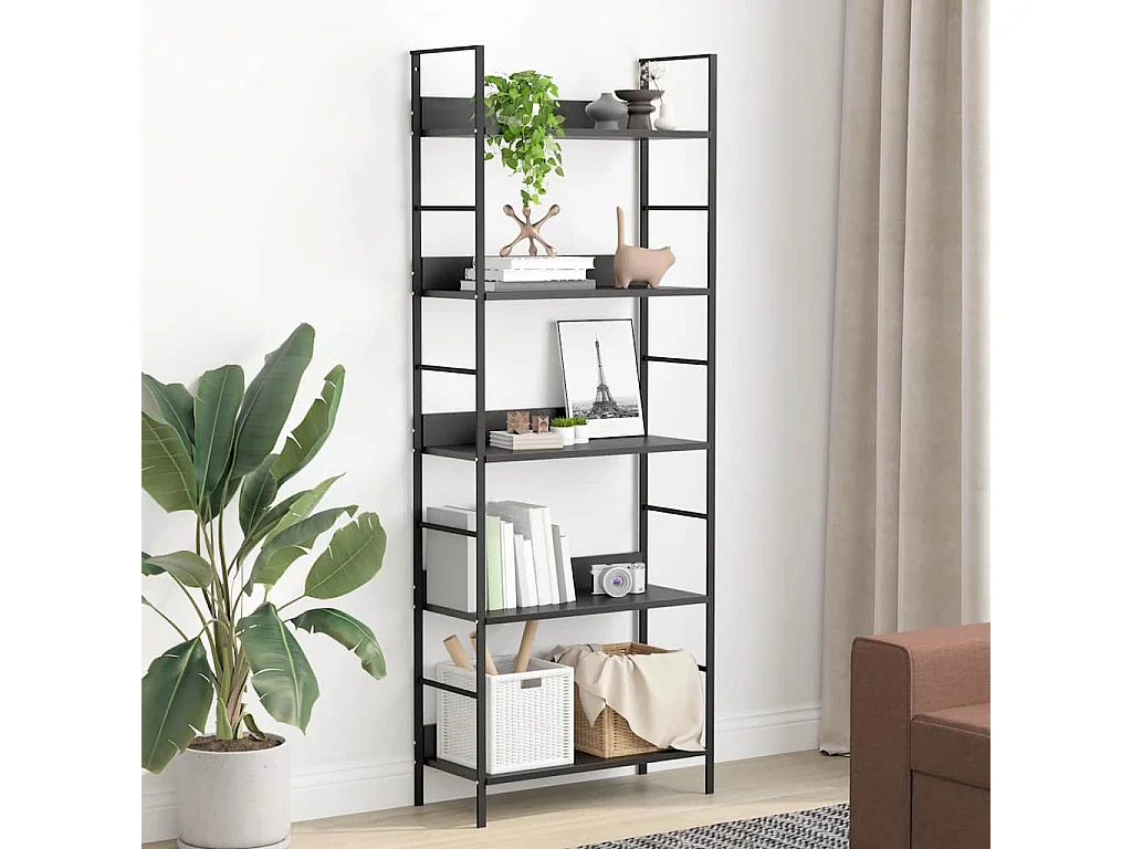 Bibliothèque à 5 niveaux noir 60x27,6x158,5cm bois d'ingénierie