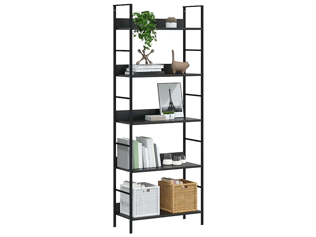 Bibliothèque à 5 niveaux noir 60x27,6x158,5cm bois d'ingénierie