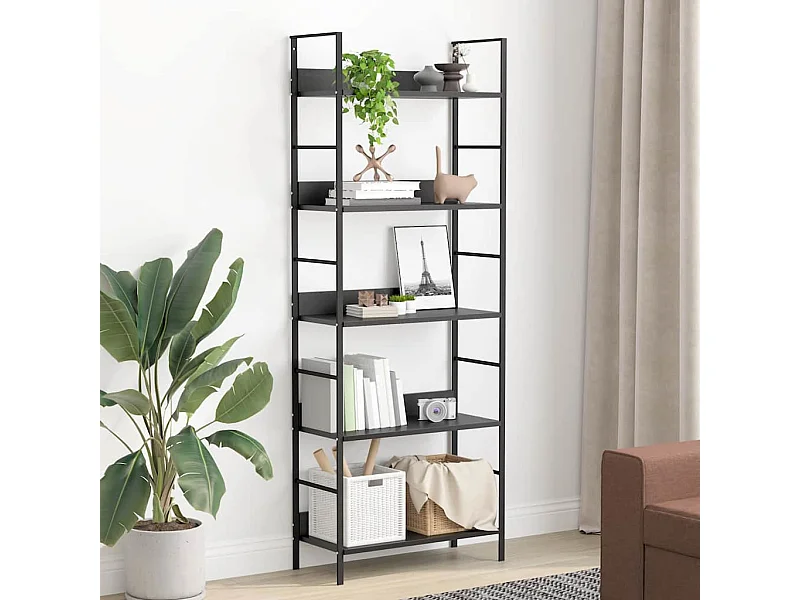 Scaffale Libri 5 Ripiani Nero 60x27,6x128,5cm Legno Multistrato