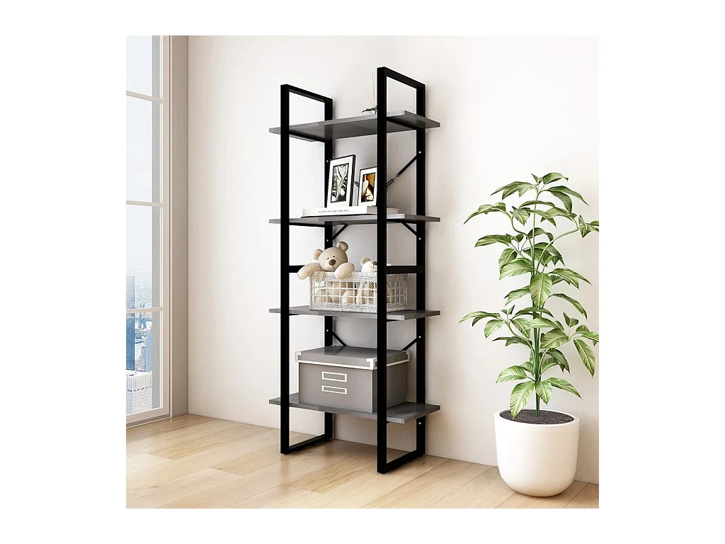 Bibliothèque à 4 niveaux Gris 60x30x140 cm Bois de pin massif