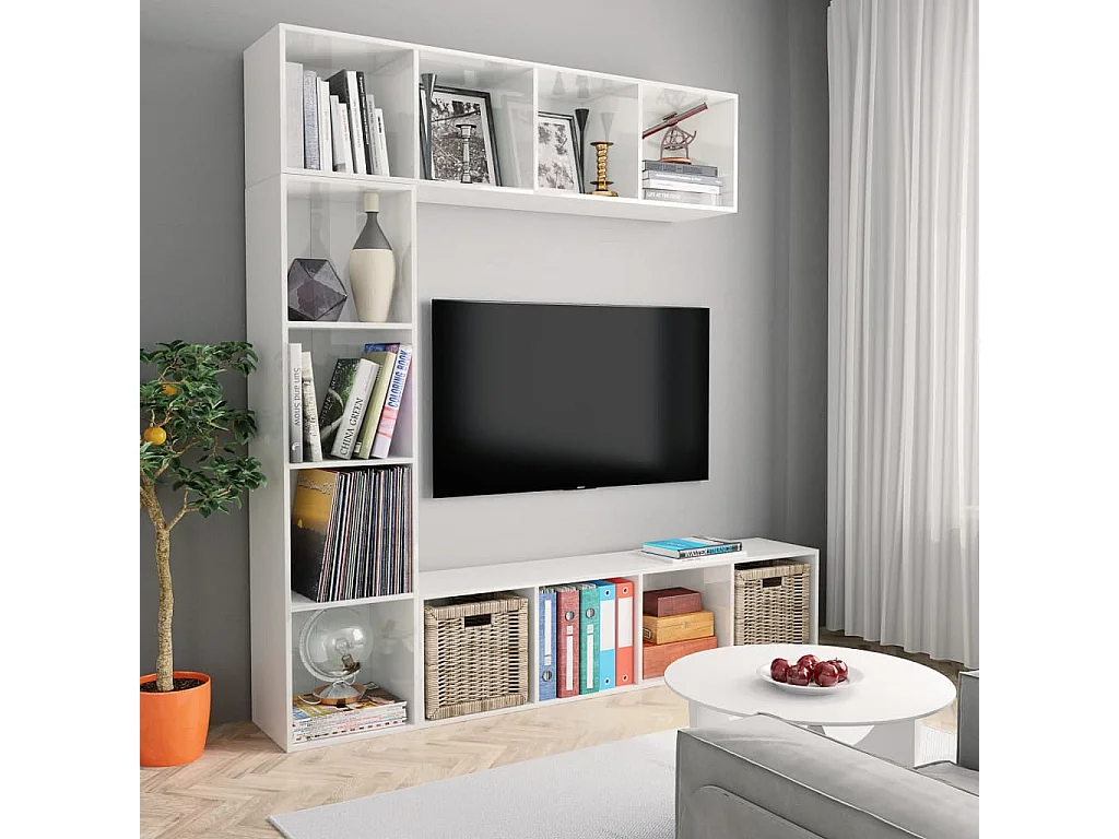 3-delige Boekenkast-/tv-meubelset 180x30x180 cm hoogglans wit