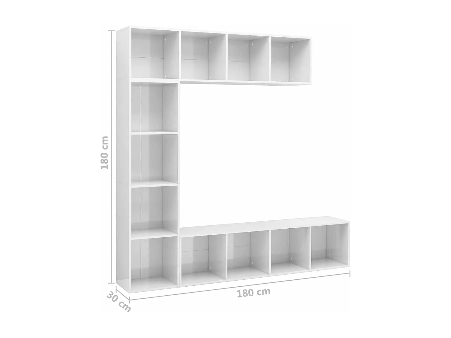 3-delige Boekenkast-/tv-meubelset 180x30x180 cm hoogglans wit