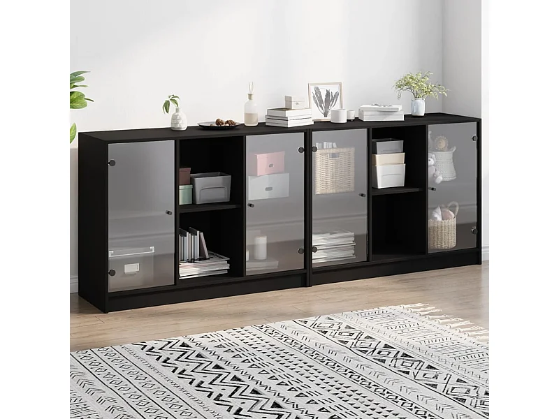 Estantería con puertas madera de ingeniería negro 204x37x75 cm