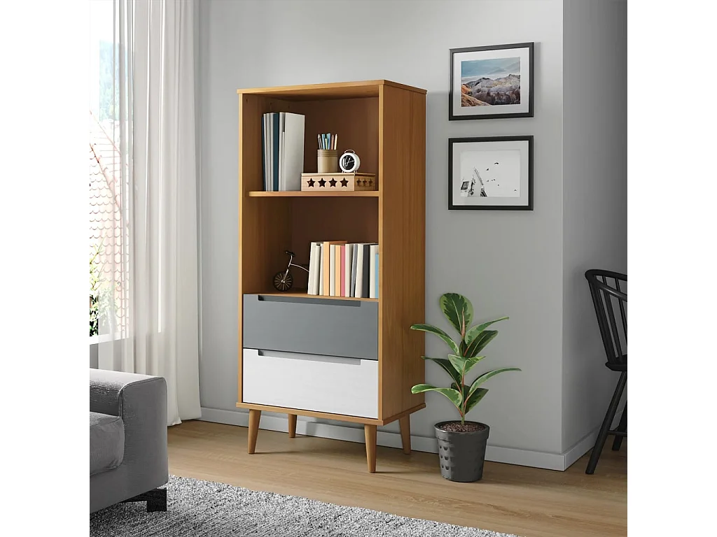 Libreria MOLDE Marrone 60x35x133,5 cm in Legno Massello di Pino