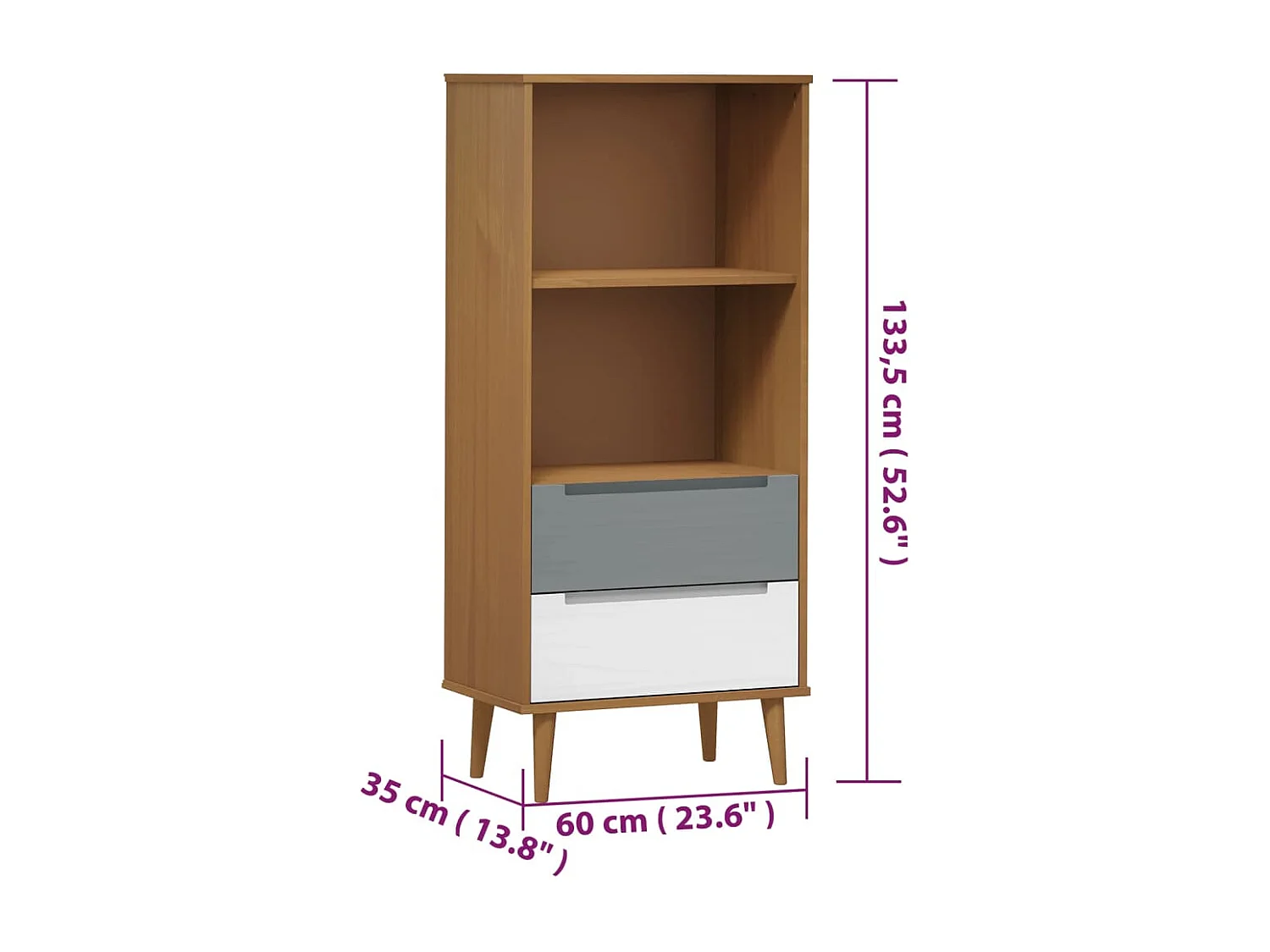 Libreria MOLDE Marrone 60x35x133,5 cm in Legno Massello di Pino