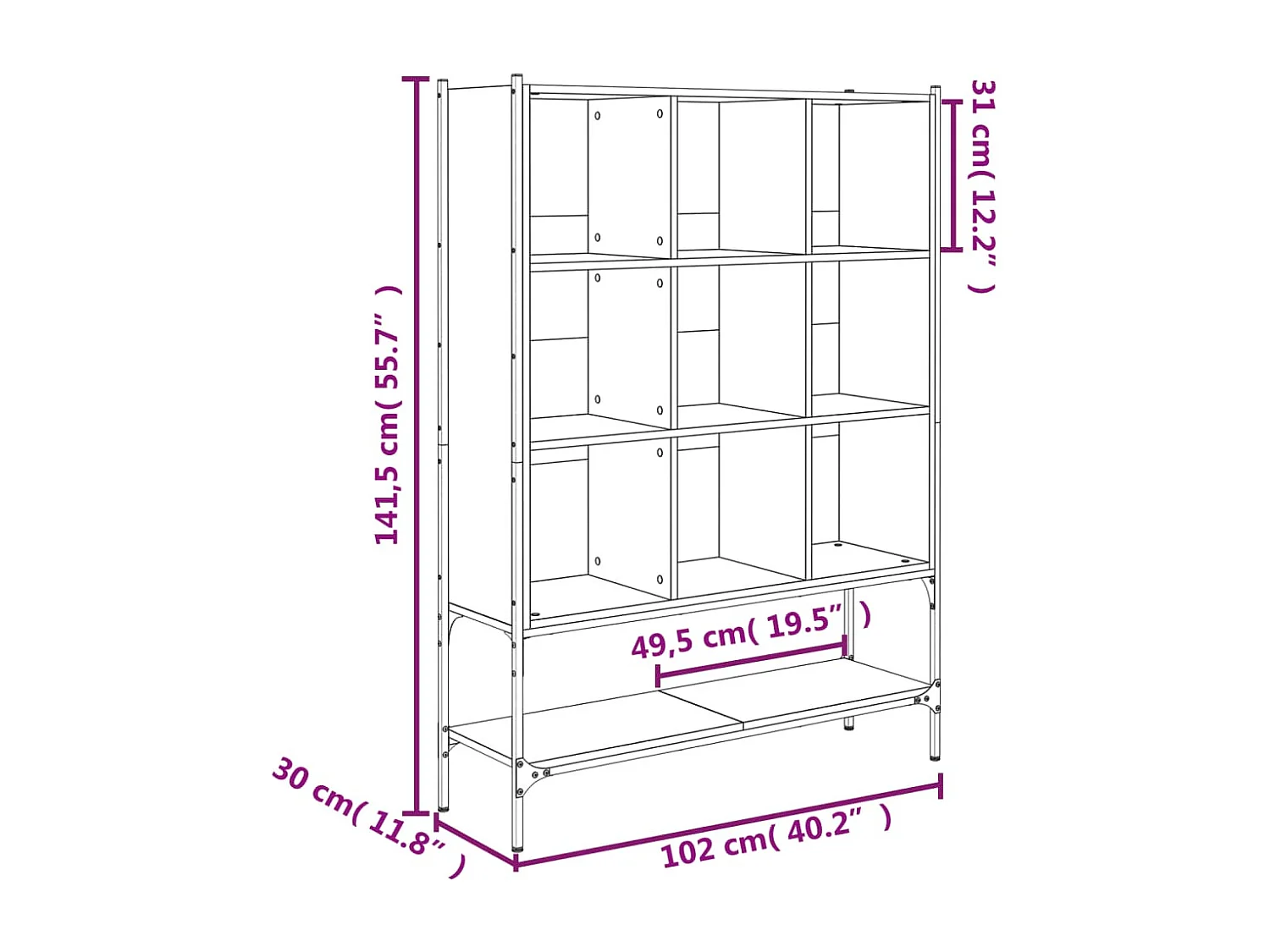 Bibliothèque noir 102x30x141,5 cm bois d'ingénierie