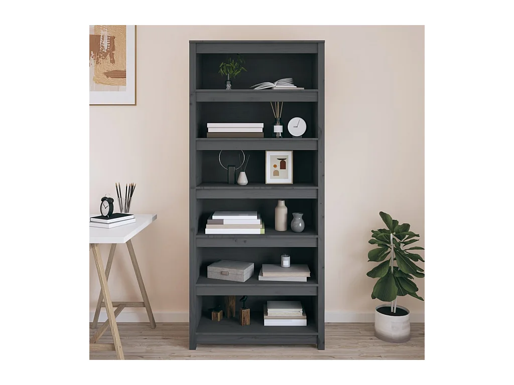 Bibliothèque Gris 80x35x183 cm Bois de pin massif