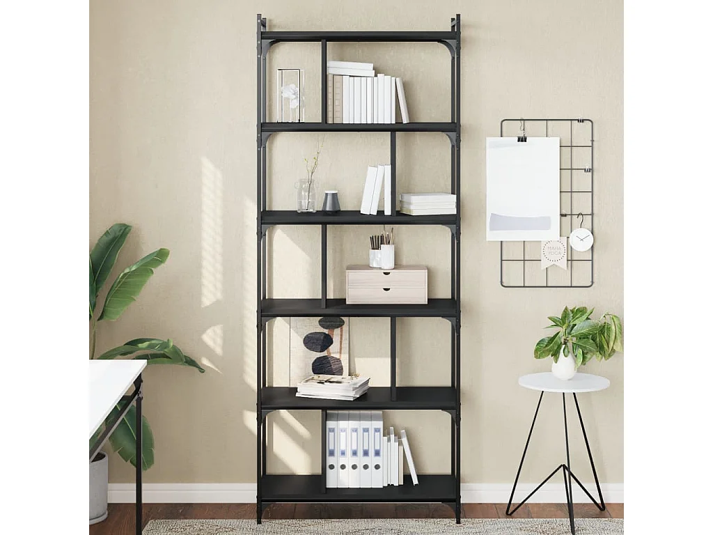 Bibliothèque 6 niveaux noir 76x32x192 cm bois d'ingénierie