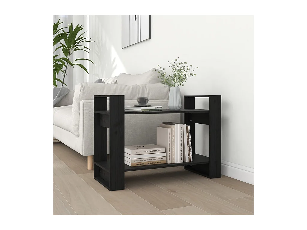 Bibliothèque/Séparateur de pièce Noir 80x35x56,5 cm Pin massif