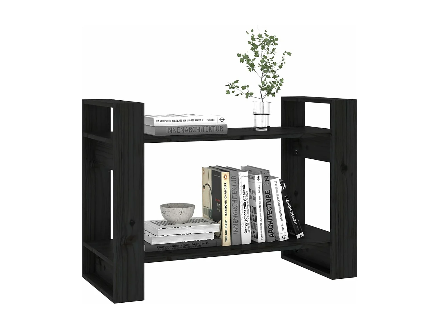 Bücherregal/Raumteiler Schwarz 80x35x56,5 cm Massivholz Kiefer