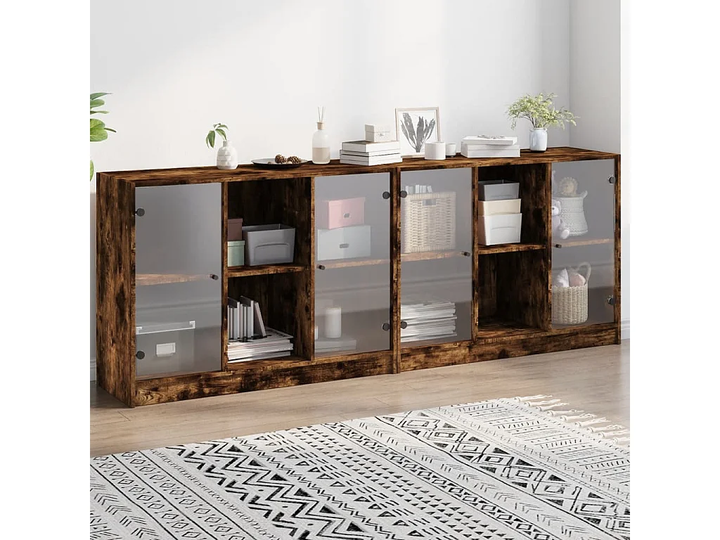 Bibliothèque avec portes chêne fumé 204x37x75 cm