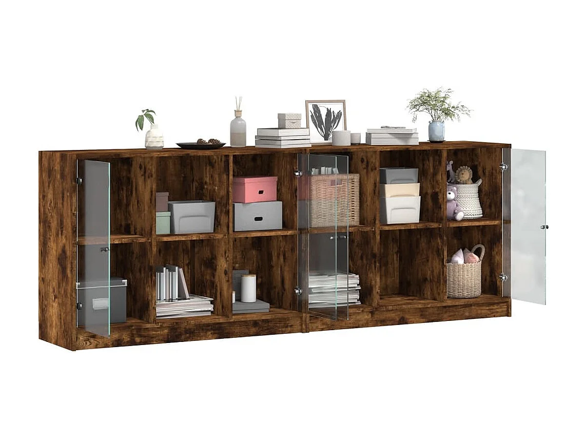 Bibliothèque avec portes chêne fumé 204x37x75 cm