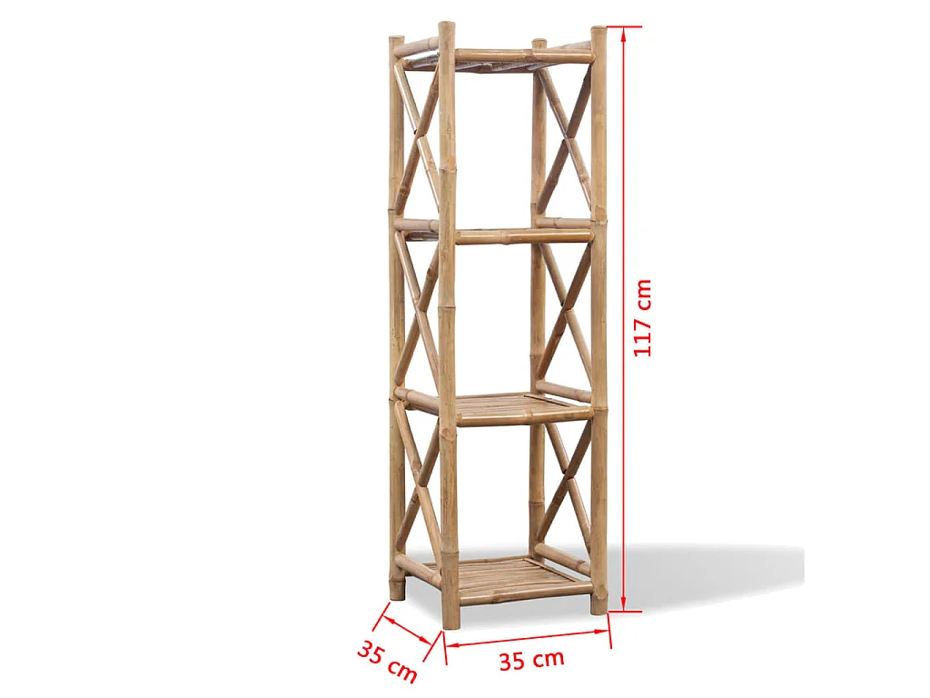 Estante de bambu quadrada com 4 prateleiras