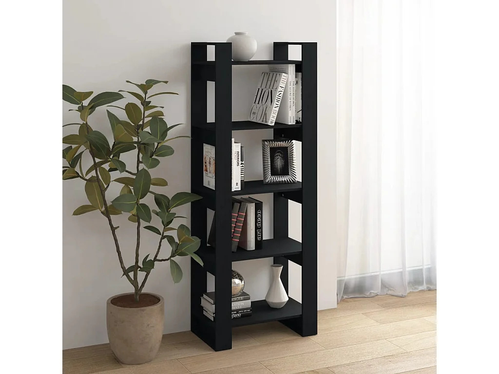 Bibliothèque/Séparateur de pièce Noir 60x35x160 cm Bois massif
