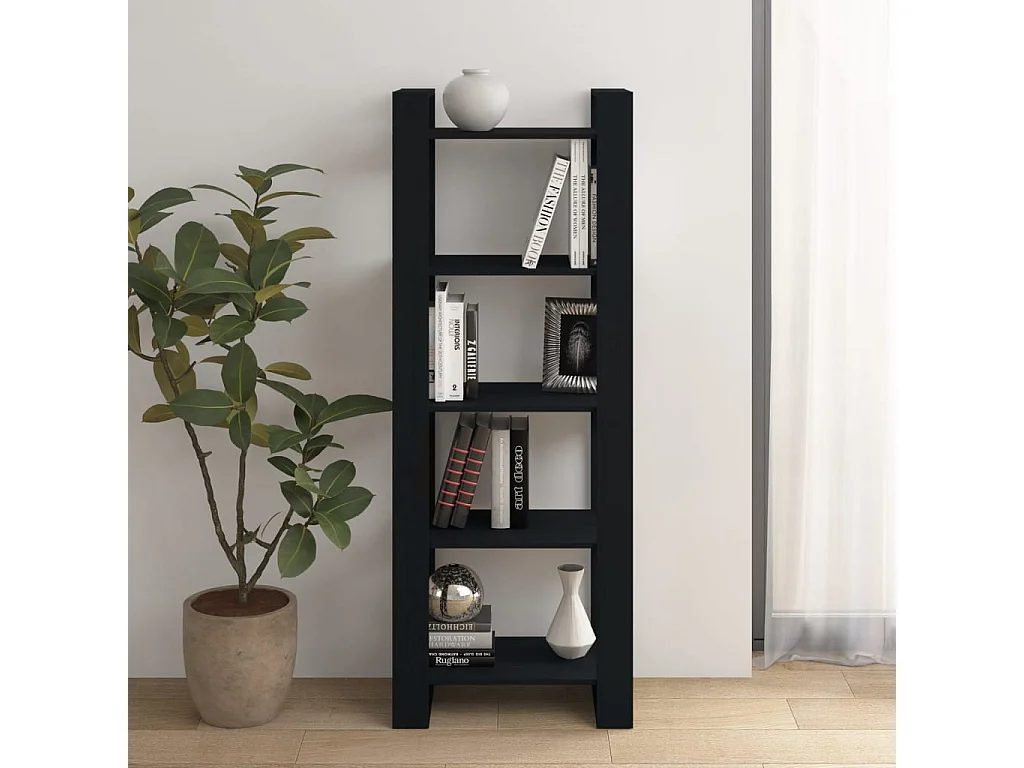 Boekenkast/kamerscherm 60x35x160 cm massief hout zwart