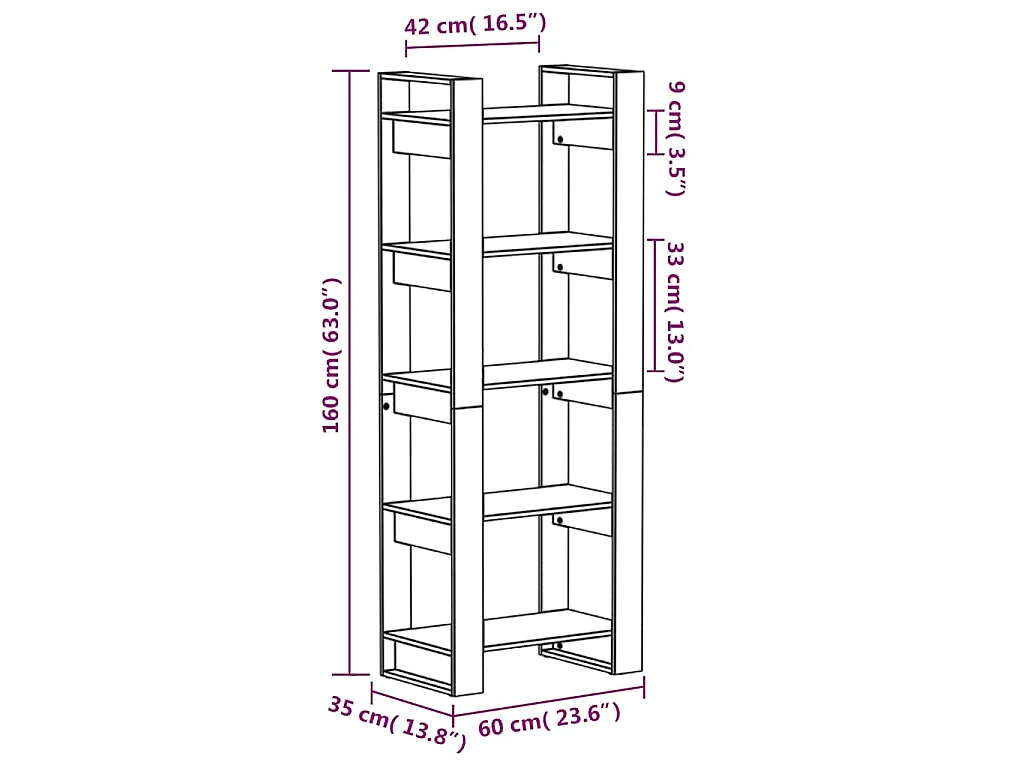 Boekenkast/kamerscherm 60x35x160 cm massief hout zwart