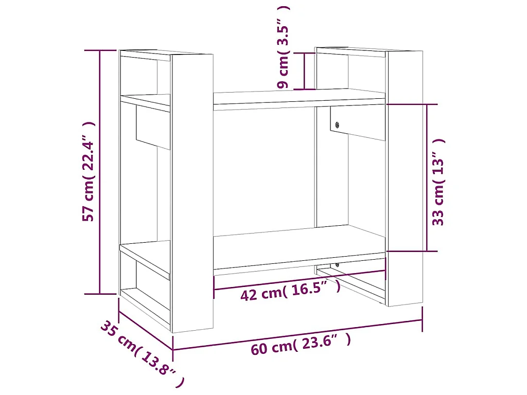 Boekenkast/kamerscherm 60x35x57 cm massief hout honingbruin
