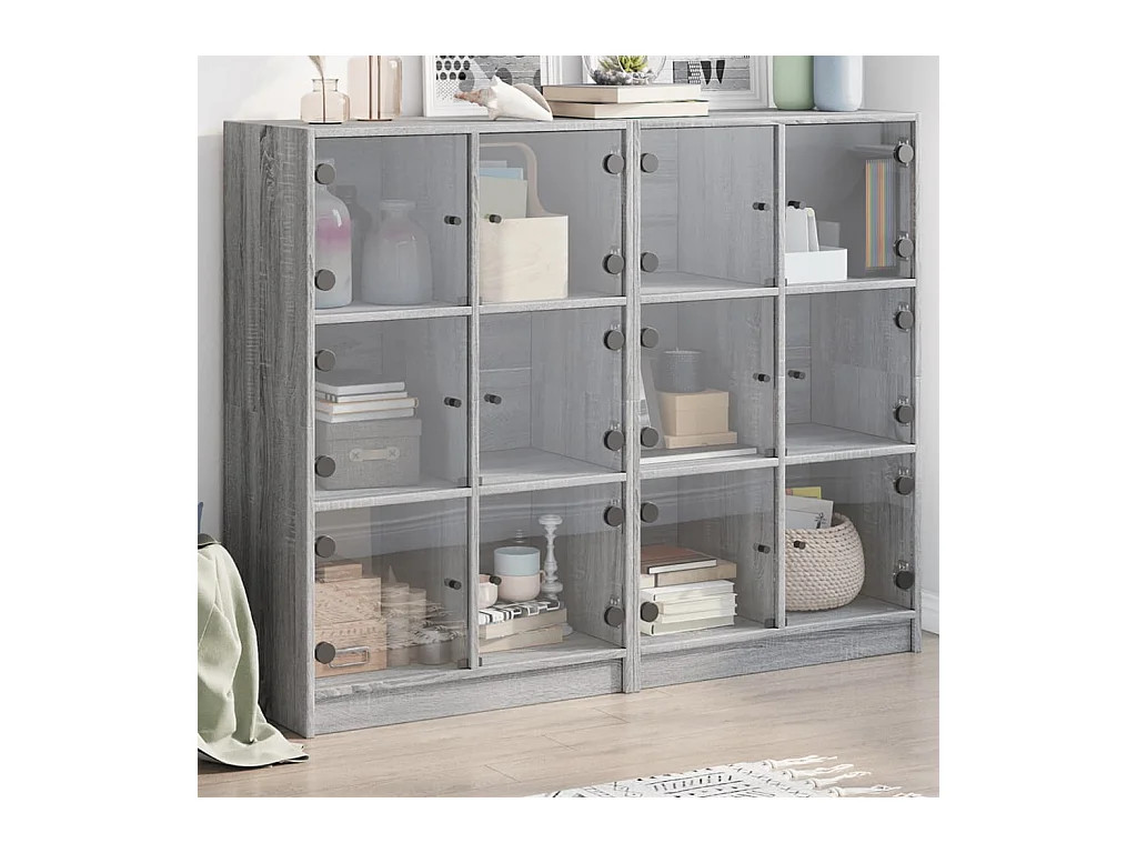 Boekenkast met deuren 136x37x109 cm hout grijs sonoma eiken