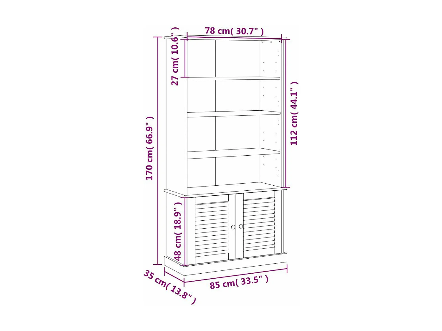 Bibliothèque VIGO blanc 85x35x170 cm bois massif de pin
