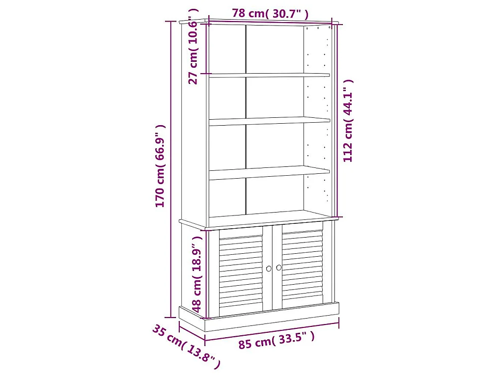 Bibliothèque VIGO blanc 85x35x170 cm bois massif de pin
