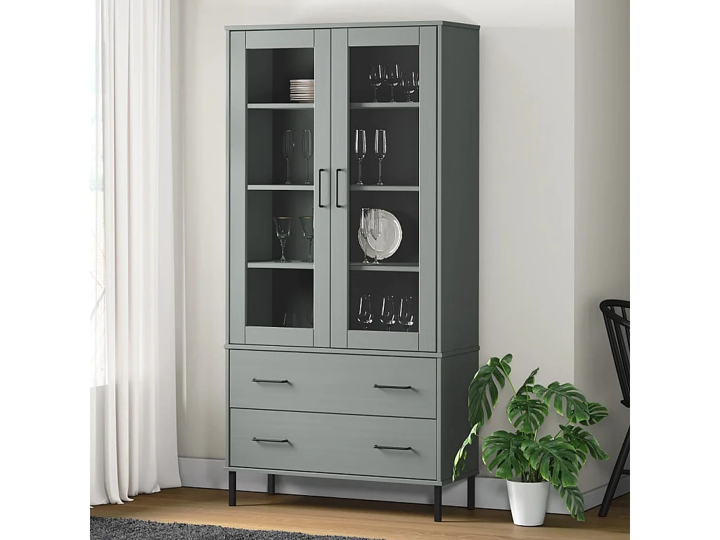 Libreria Gambe Metallo Grigio 85x35x172,5cm Legno Massello OSLO