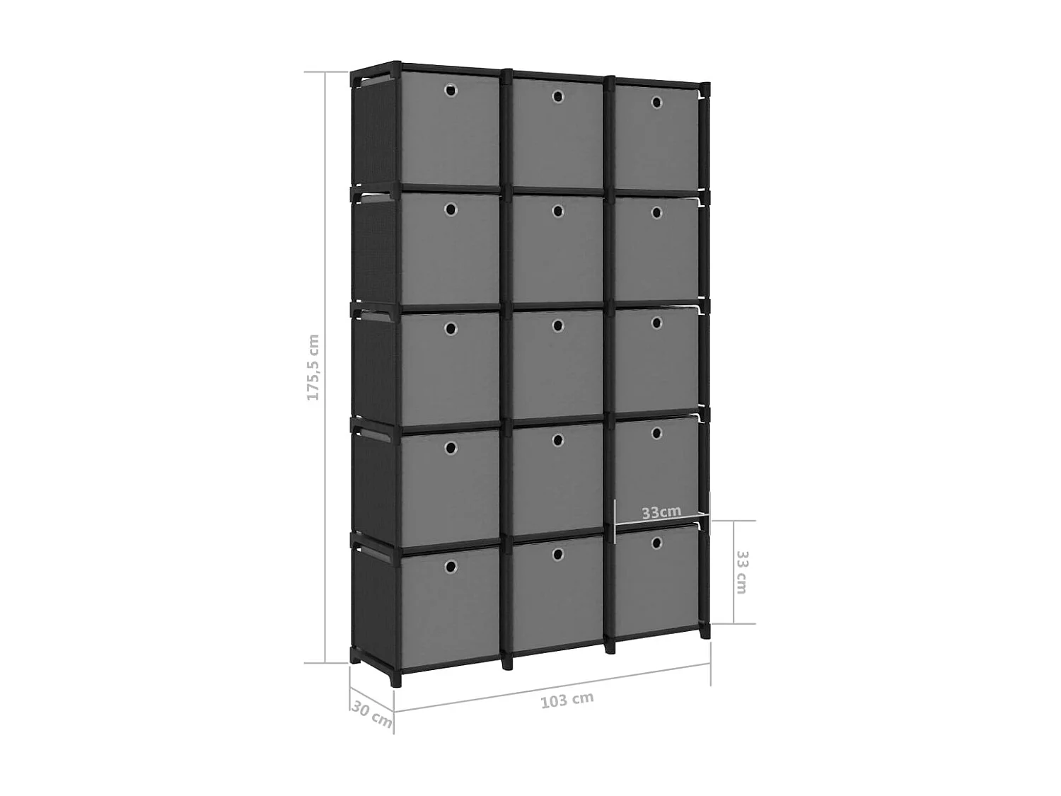 Étagère à 15 cubes avec boîtes Noir 103x30x175,5 cm Tissu