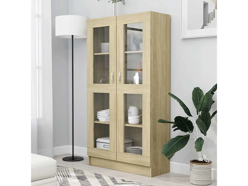 Vitrinekast 82,5x30,5x150 cm bewerkt hout sonoma eikenkleurig