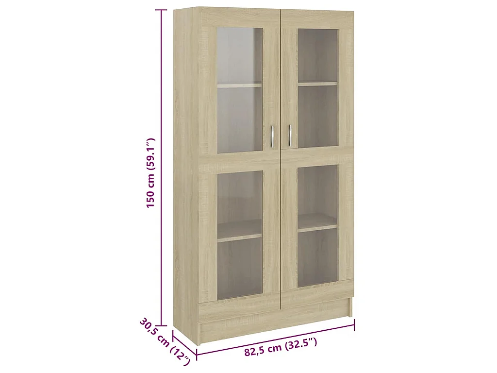 Vitrina de madera contrachapada color roble 82,5x30,5x150 cm