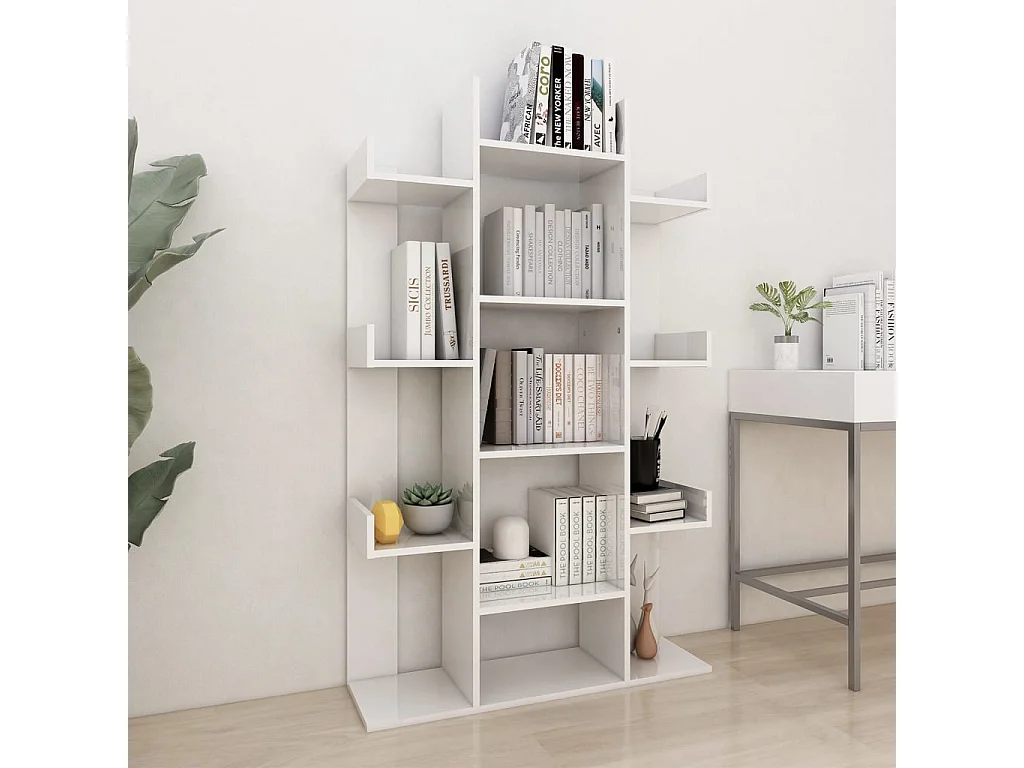 Bibliothèque Blanc brillant 86x25,5x140 cm Bois d’ingénierie