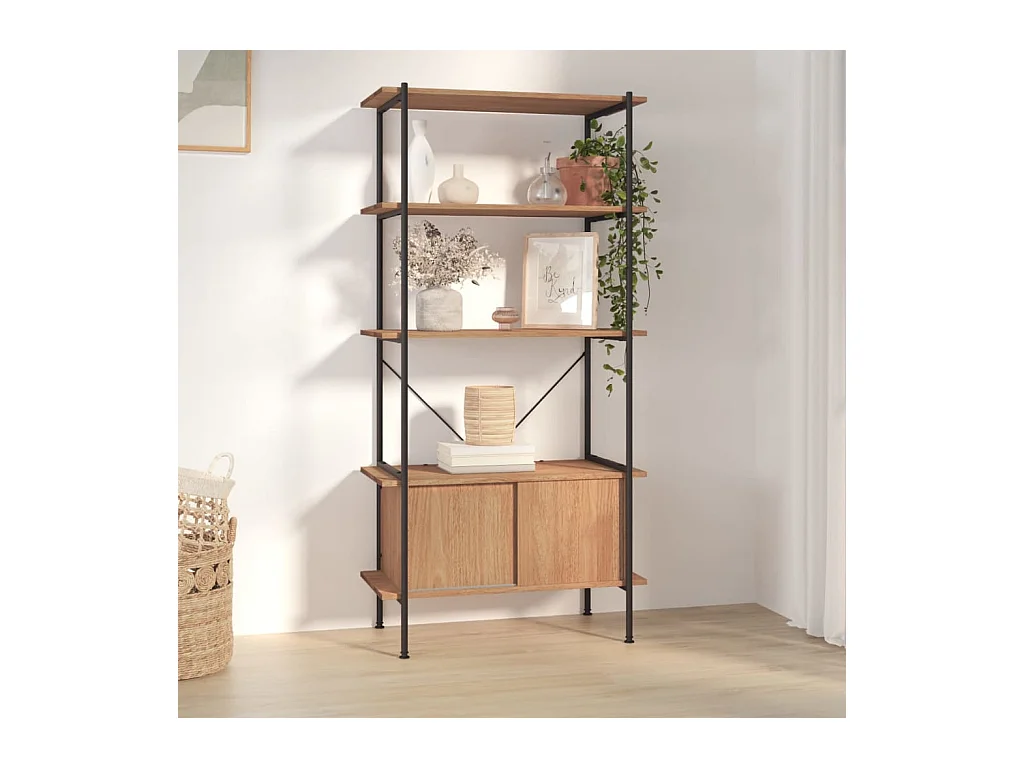 Opbergrek 5-laags met kast 80x40x163 cm staal en bewerkt hout