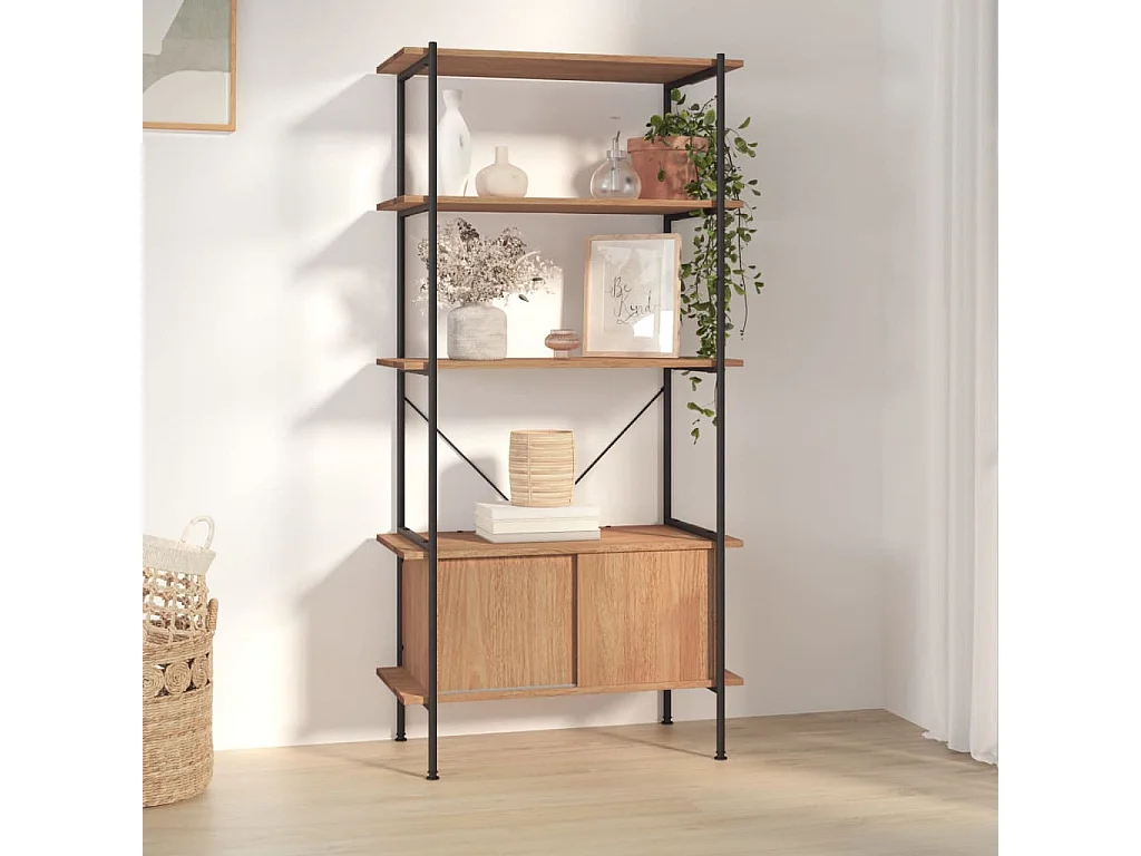 Opbergrek 5-laags met kast 80x40x163 cm staal en bewerkt hout