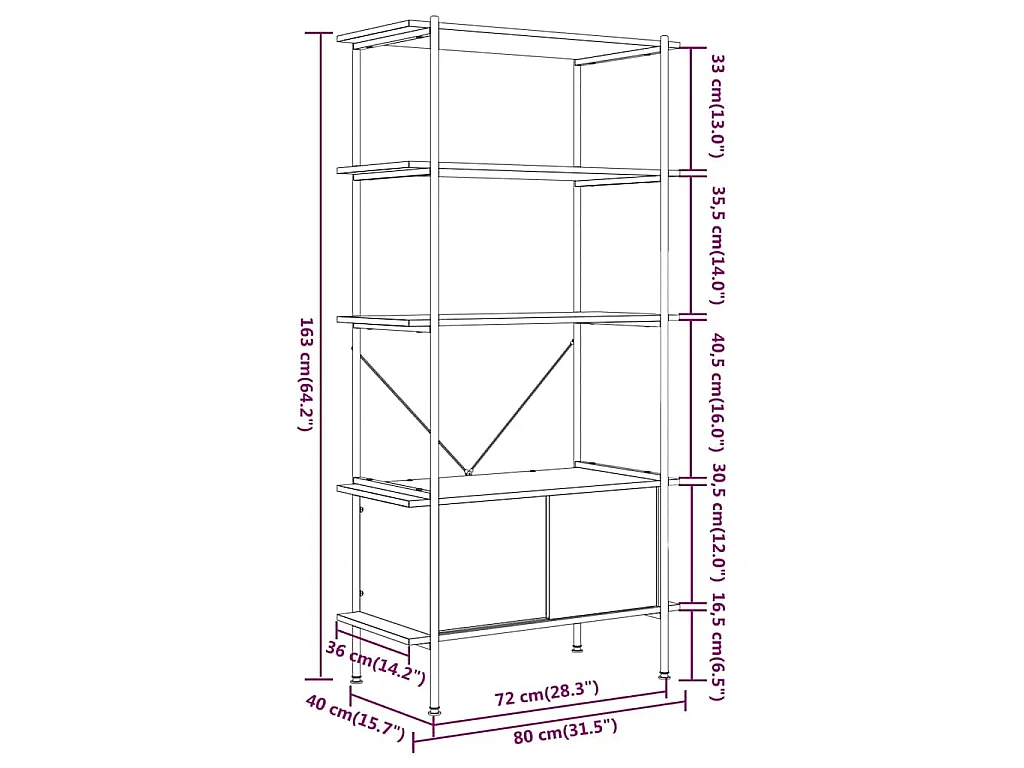 Étagère à 5 niveaux armoire 80x40x163cm Acier bois d'ingénierie