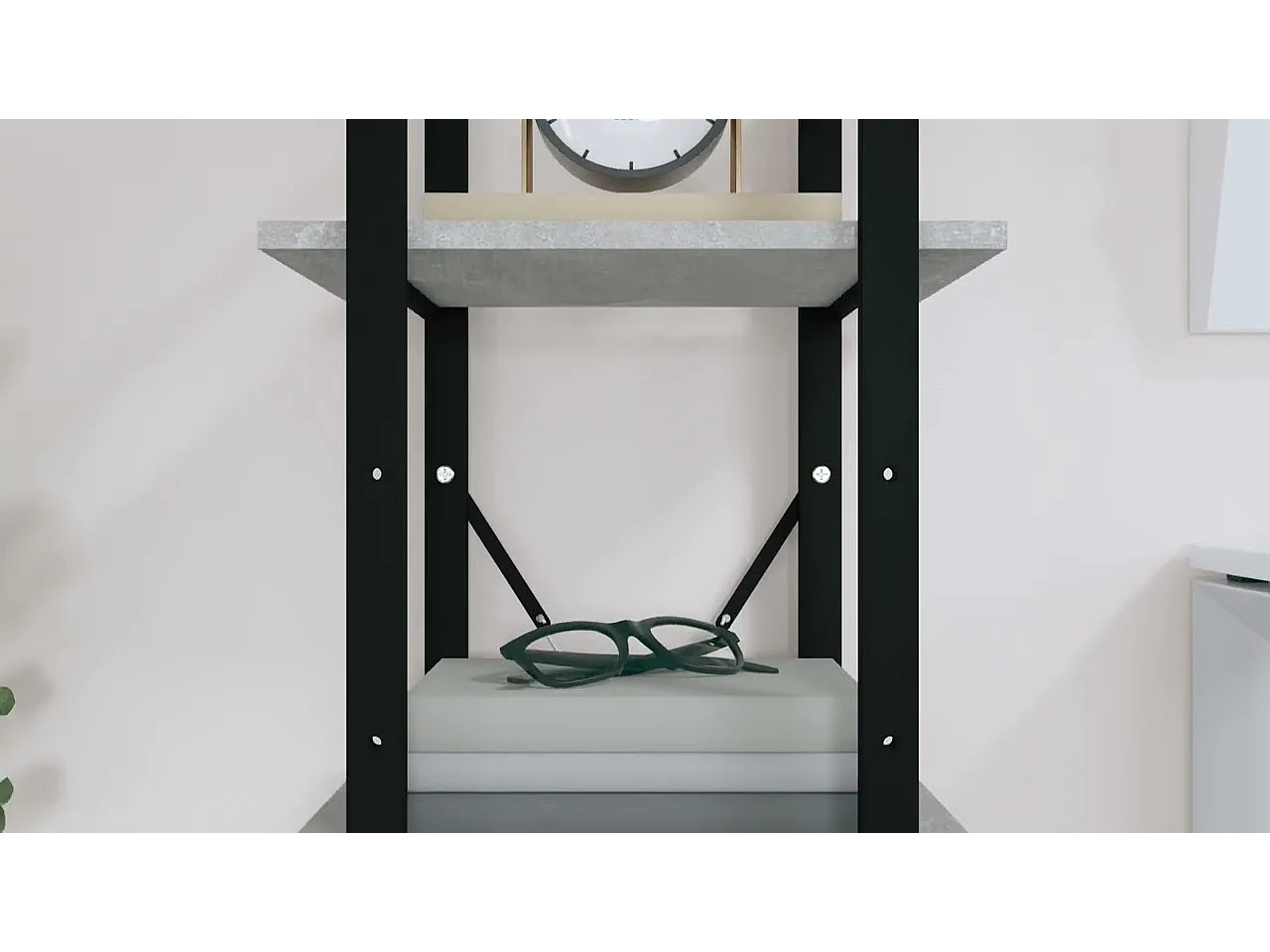 Bibliothèque à 3 niveaux gris béton 40x30x105cm bois ingénierie