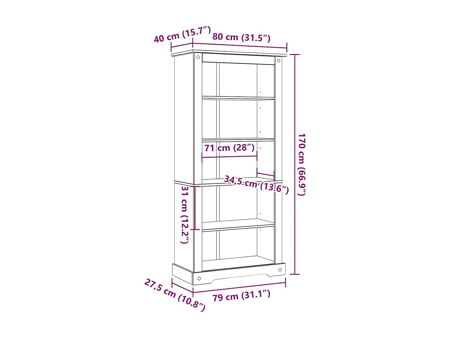 Estante 5 prateleiras Corona Range 80x40x170 cm pinho mexicano