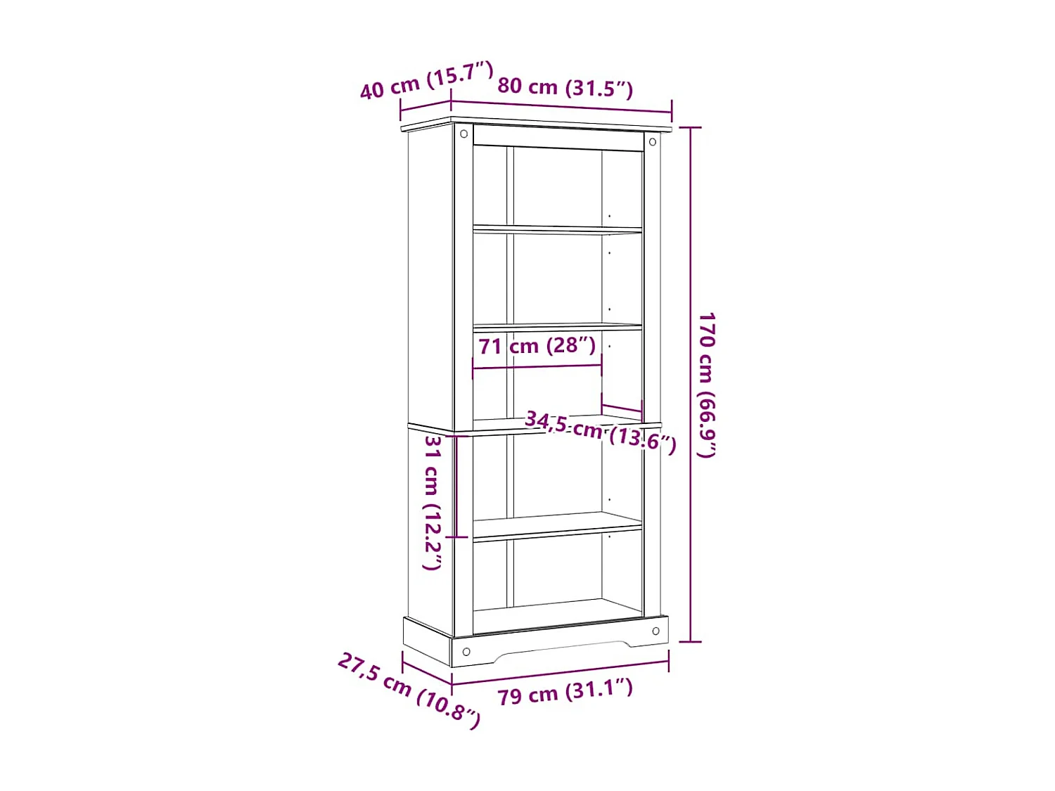 Estante 5 prateleiras Corona Range 80x40x170 cm pinho mexicano