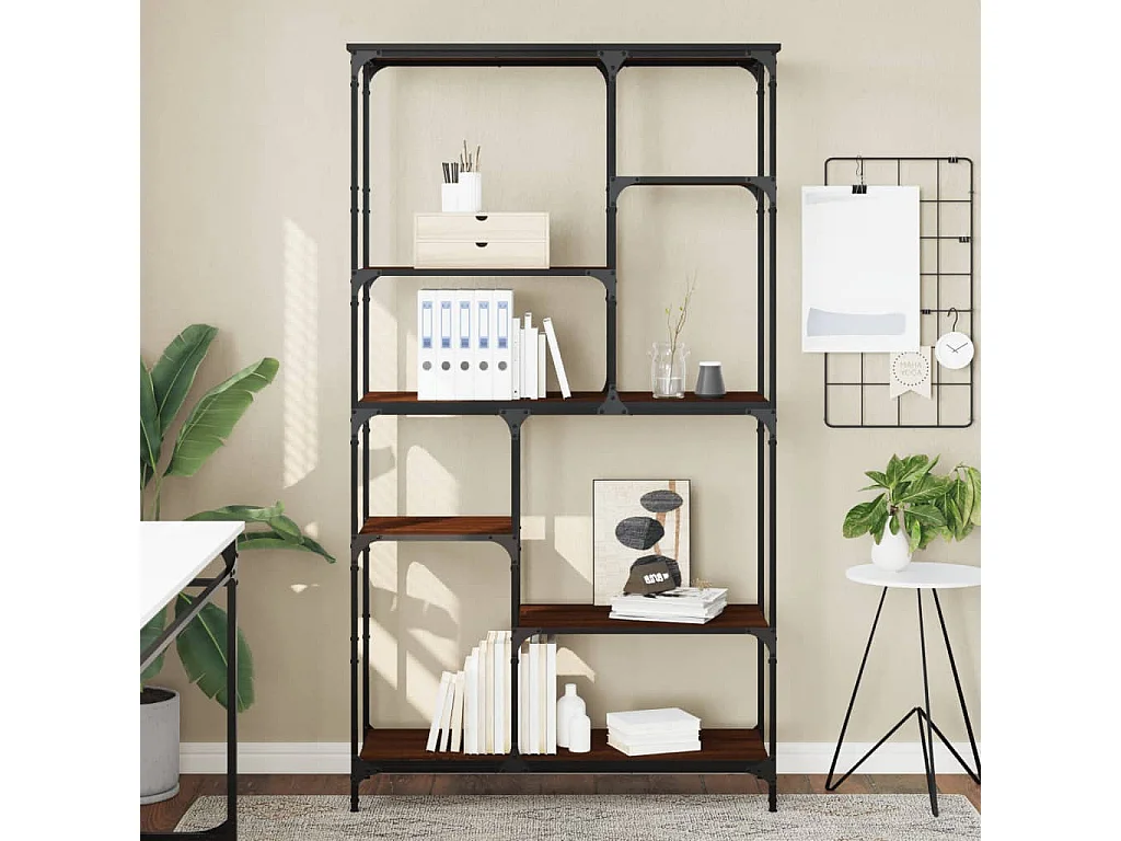 Bibliothèque chêne marron 99x35,5x176 cm bois ingénierie acier