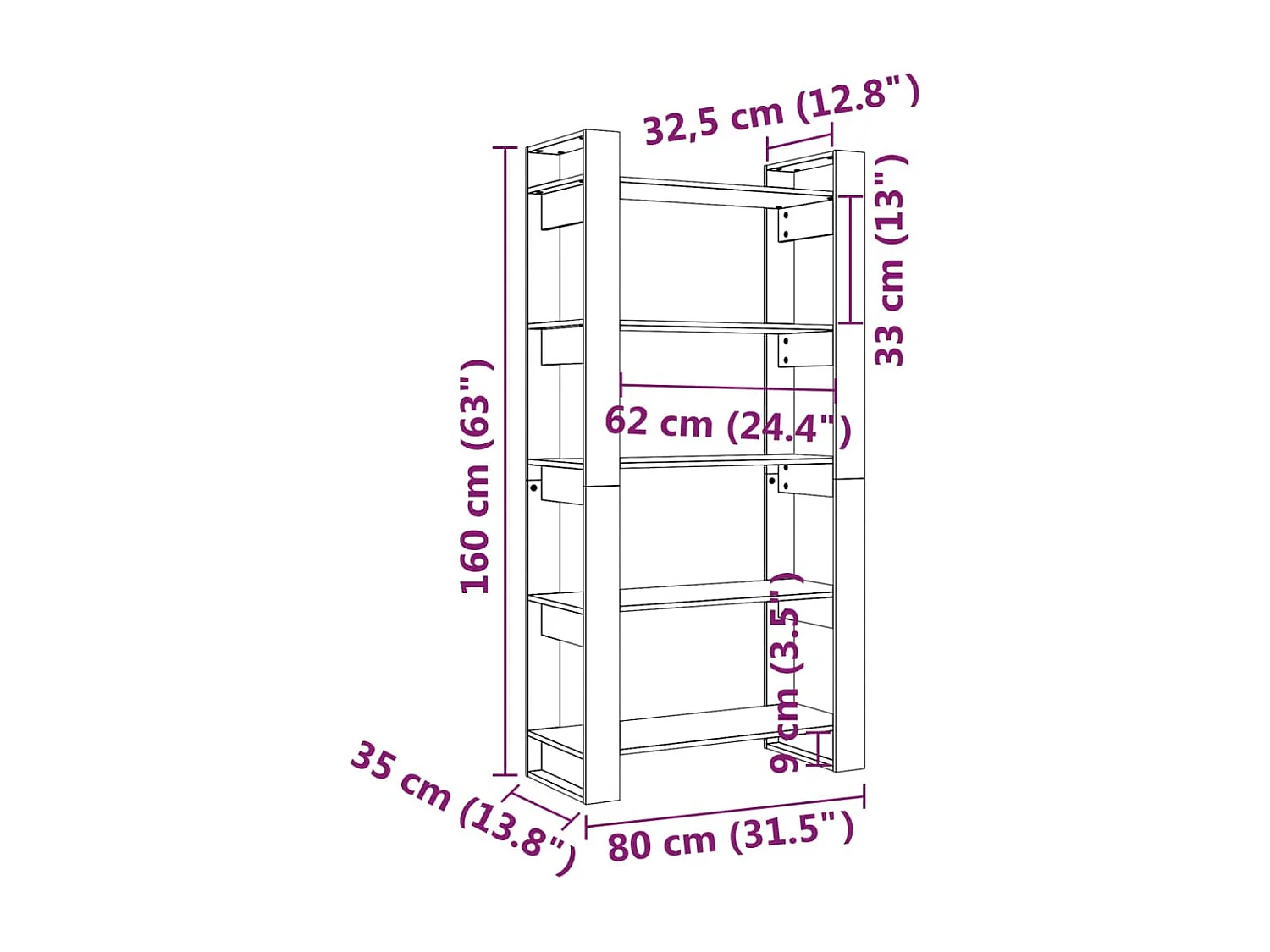 Boekenkast/kamerscherm 80x35x160 cm massief hout grijs