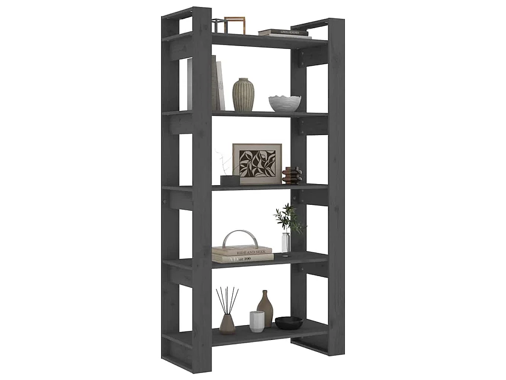 Boekenkast/kamerscherm 80x35x160 cm massief hout grijs