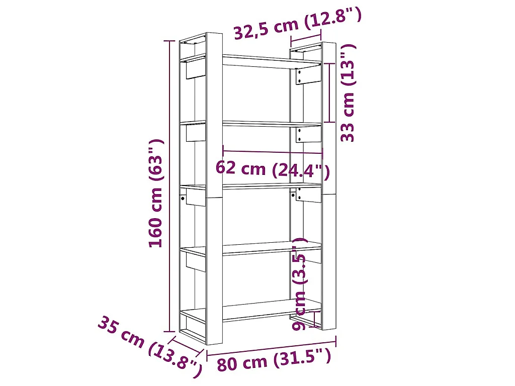 Boekenkast/kamerscherm 80x35x160 cm massief hout grijs
